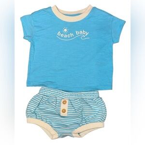 Cat & Jack Blue 'Beach Baby' Tee and Striped Bloomers Set 0-3 months new